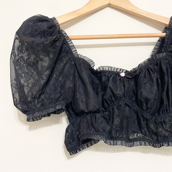 FOR LOVE AND LEMONS Black Sheer Lace Belle Top Size Small - Picture 4 of 7